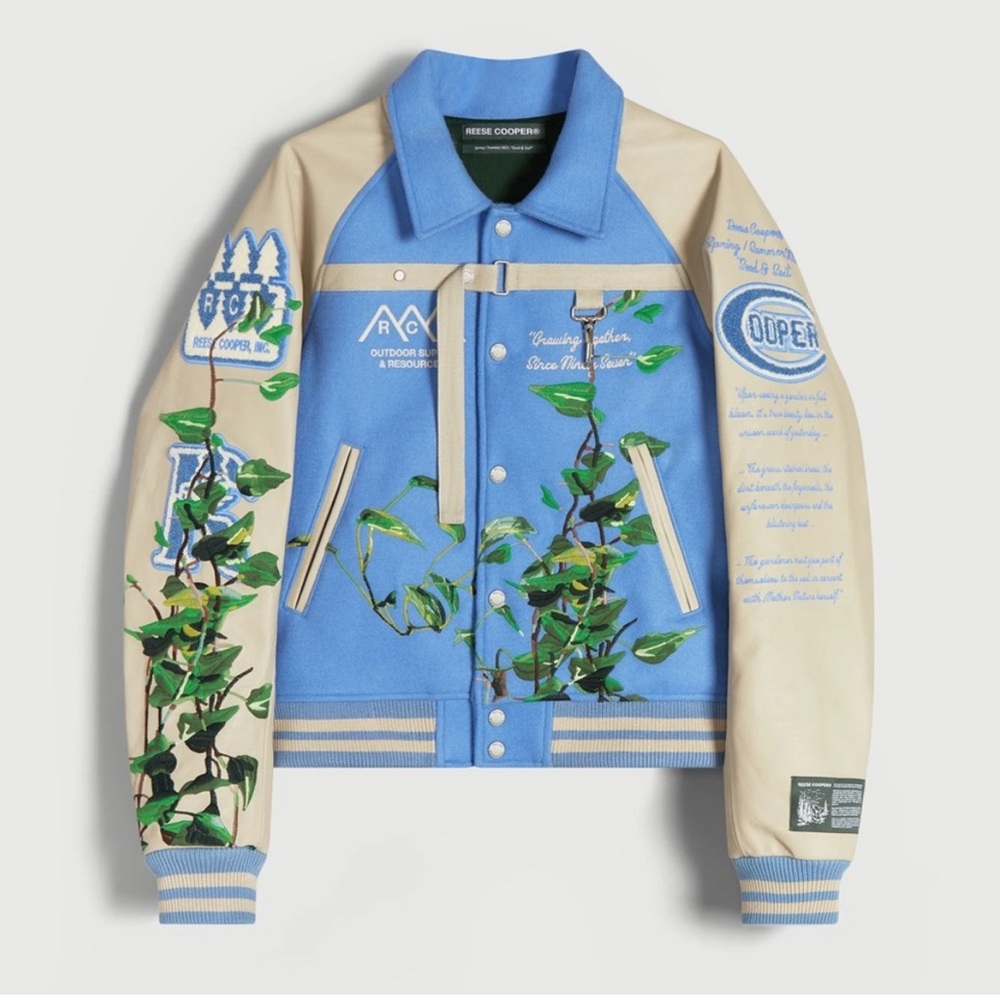 Reese cooper embroidered bomber jacket blue men’s small NWT “seed and soil”